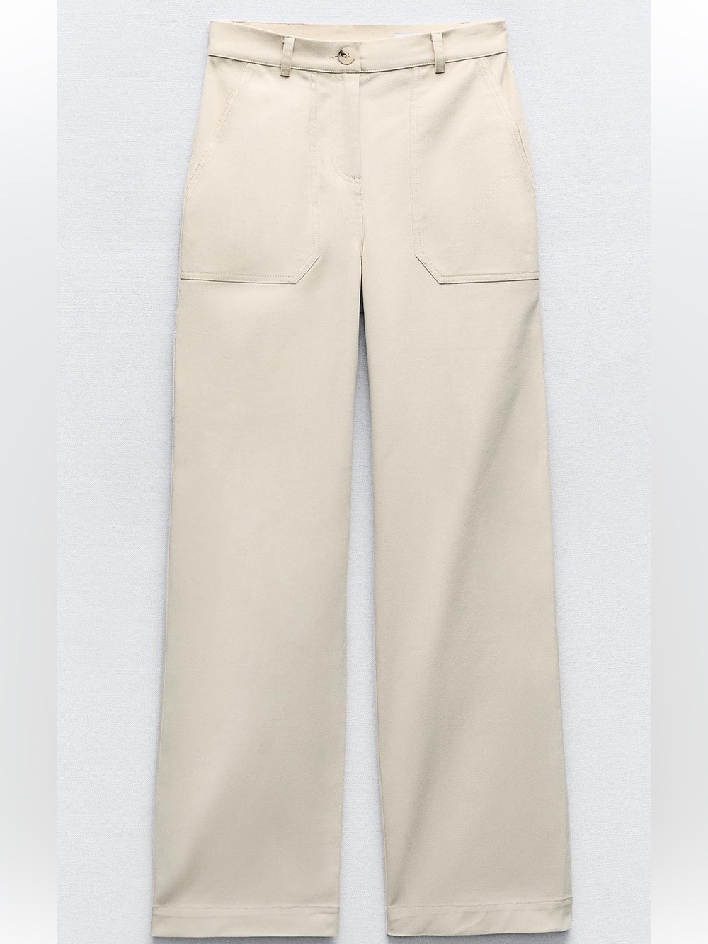 Zara High Waisted Wide-Leg Cargo Pants in Light Beige